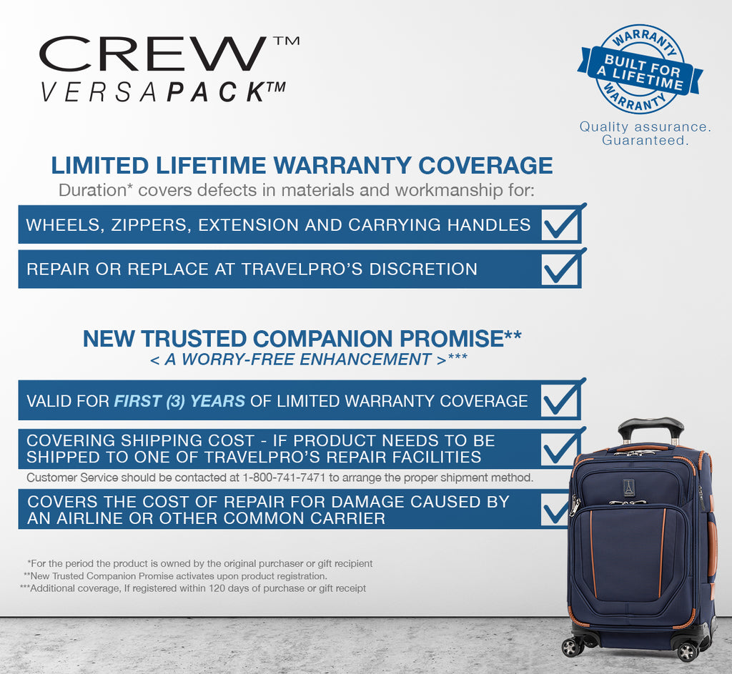 Crew™ VersaPack™ Warranty Information Chart